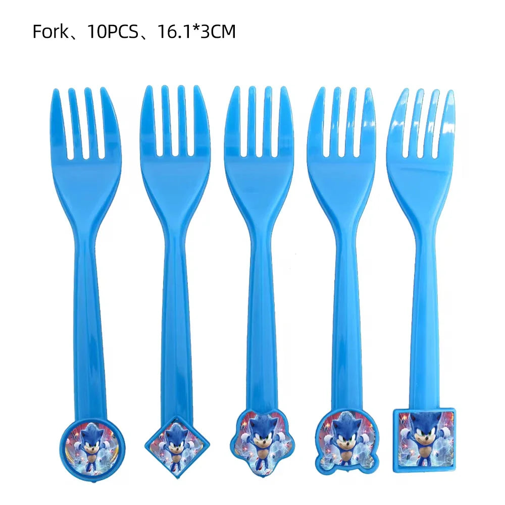Sonic Cartoon Party Supplies Set – Disposable Tableware with Plates, Cups, Napkins & Balloons for Boys’ Birthday & Baby Shower Decor