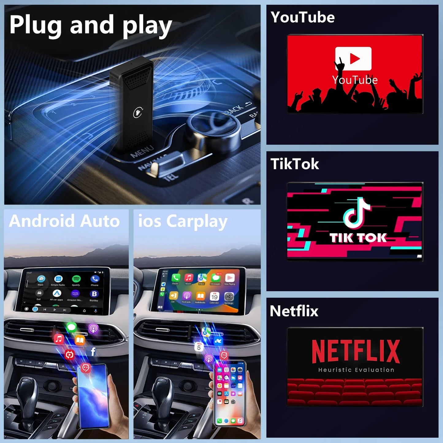 Wireless CarPlay AI Box Adapter – Android Auto, YouTube and Netflix Compatible for Toyota, Mazda, Hyundai, Ford, VW and More