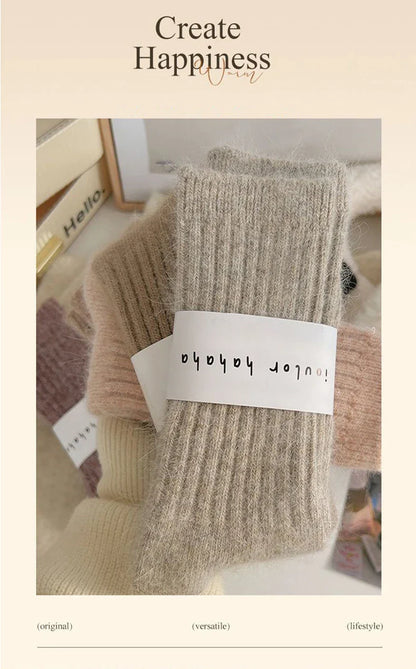 Winter Cashmere Wool Socks for Women – Warm Thicken Thermal Long Socks, Japanese Harajuku Style