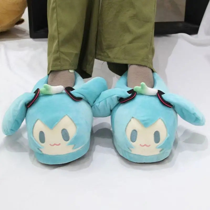 Kawaii Hatsune Miku Cartoon Slippers – Y2K Anime Home Floor Shoes, Warm Cotton Gift for Girls