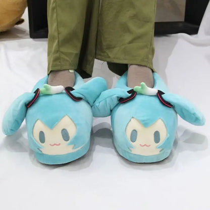 Kawaii Hatsune Miku Cartoon Slippers – Y2K Anime Home Floor Shoes, Warm Cotton Gift for Girls