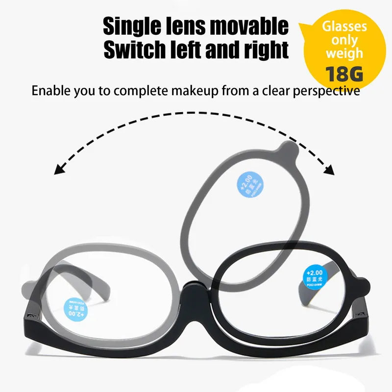 Rotating Magnifying Makeup Reading Glasses - Anti-Blue Light Presbyopic Eyeglasses with Diopter Options +1.0 +1.5 +2.0 To +4.0 for Precision Make-Up