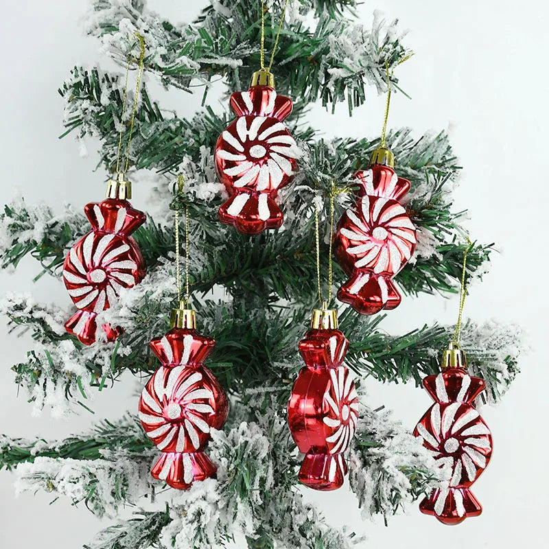 6PCS Christmas Candy Cane & Lollipop Hanging Ornaments – Festive Tree Pendants for Home Holiday Decor