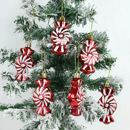 6PCS Christmas Candy Cane & Lollipop Hanging Ornaments – Festive Tree Pendants for Home Holiday Decor
