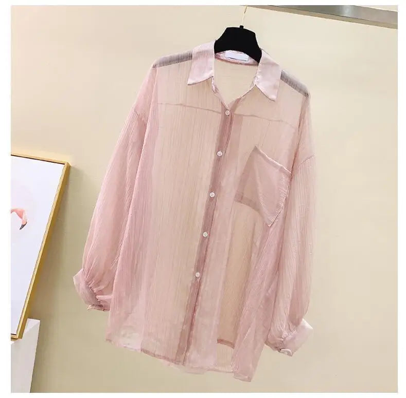 Summer Sunscreen Shirt – Elegant Thin Chiffon Korean Harajuku See-Through Loose Blouse & Casual Women’s Cardigan