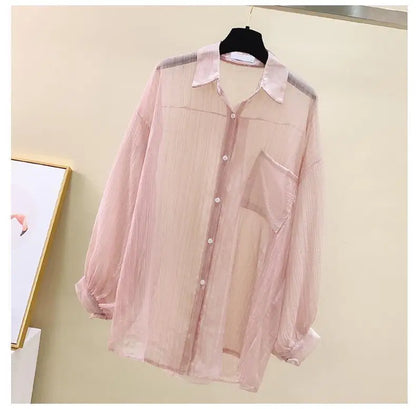 Summer Sunscreen Shirt – Elegant Thin Chiffon Korean Harajuku See-Through Loose Blouse & Casual Women’s Cardigan