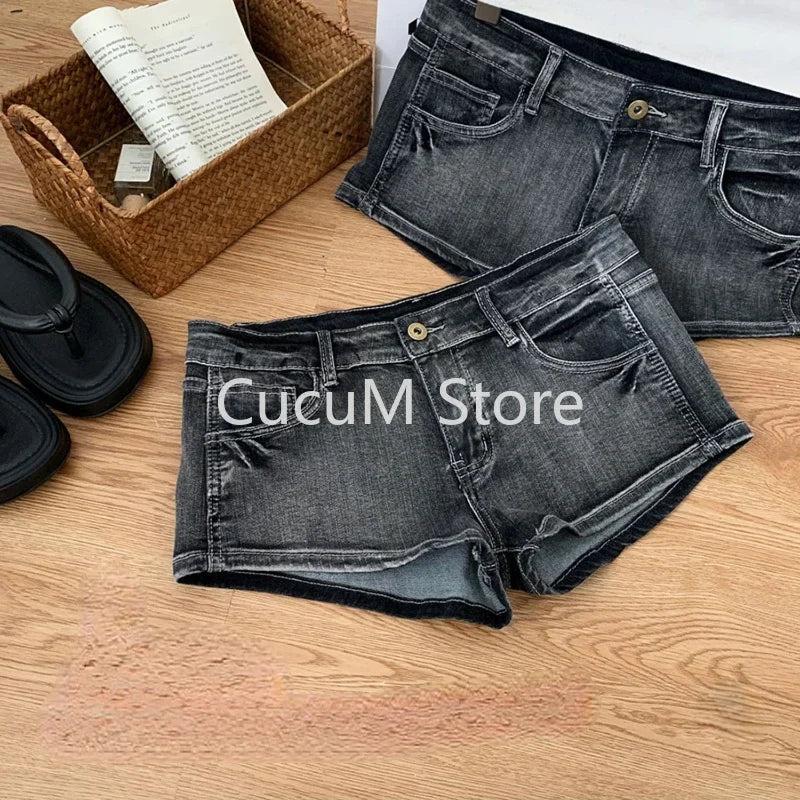 Summer Women’s Y2K Streetwear Gyaru Harajuku Vintage Low Rise 2000s Denim Jean Shorts Hot Pants