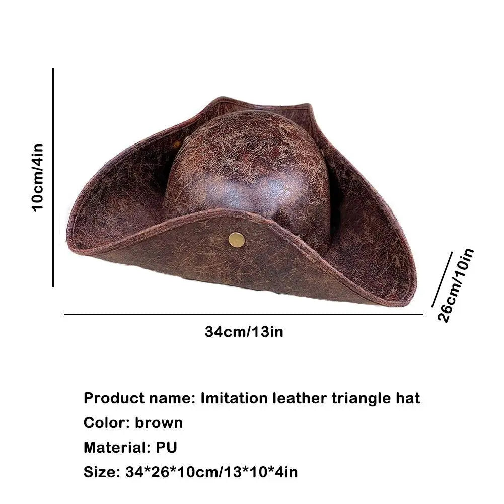 Brown Faux Leather Triangle Pirate Hat – Adult Cosplay Costume Accessory