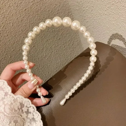 Fashion White Faux Pearl Hair Hoop – Elegant Full Pearl Bridal Headband, Wedding Hair Accessories for Women & Girls