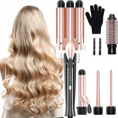 5 in 1 Hair Curler Wand Set with Curling Brush – 0.35” to 1.25” Curling Iron, Heat Resistant Glove & Hair Clips