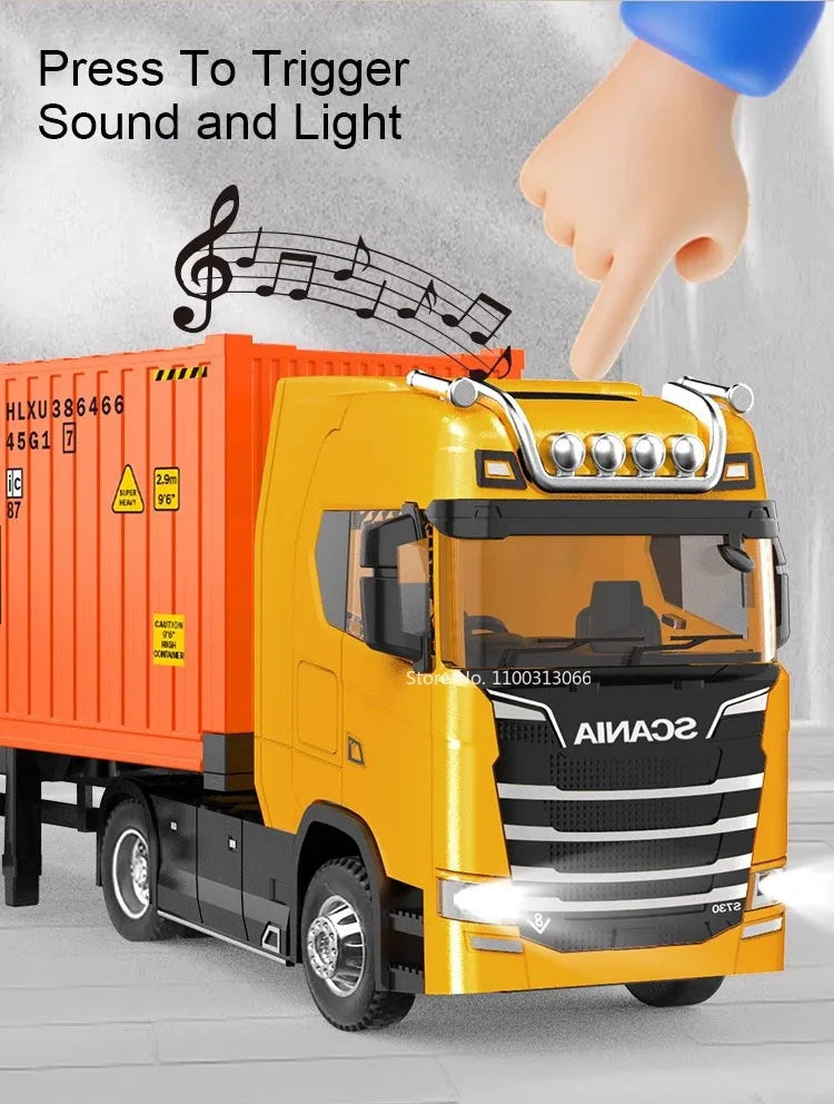 1:50 Diecast Transport Truck Model — Alloy Container Trailer with Doors, Light & Sound, Miniature Toy Gift for Kids