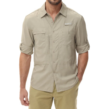 Men's UPF 50+ Long Sleeve Fishing Shirt – Sun Protection Breathable Hiking & Work Shirt with Zipper Pocket