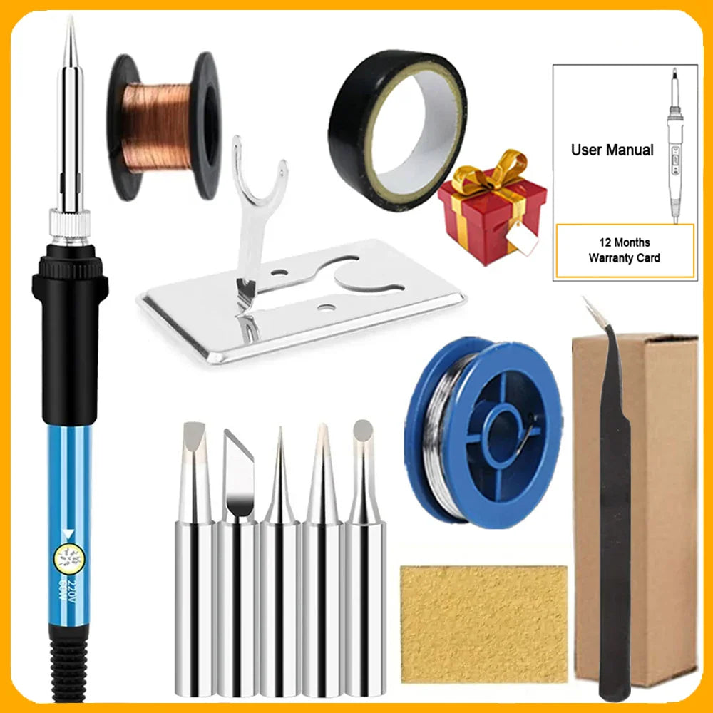 2026 60W Electric Soldering Iron Kit – Adjustable Temperature Welding Tool Set (10-in-1 / 16-in-1 / 20-in-1) with Replaceable Tips for Repair & DIY Projects