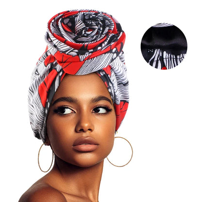 African Satin Lined Turban Cap - Floral Print Big Flower Headwrap Bonnet for Women Muslim Headscarf Beanie Hat