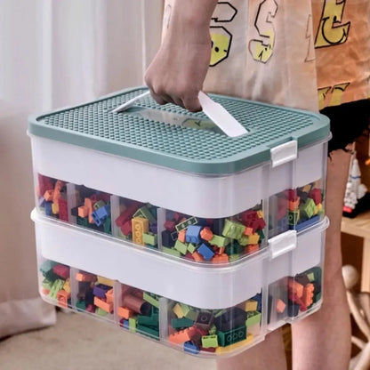 Stackable Kids Storage Box – Building Blocks Organizer with Handle, Adjustable Toy & Sundries Container for Children