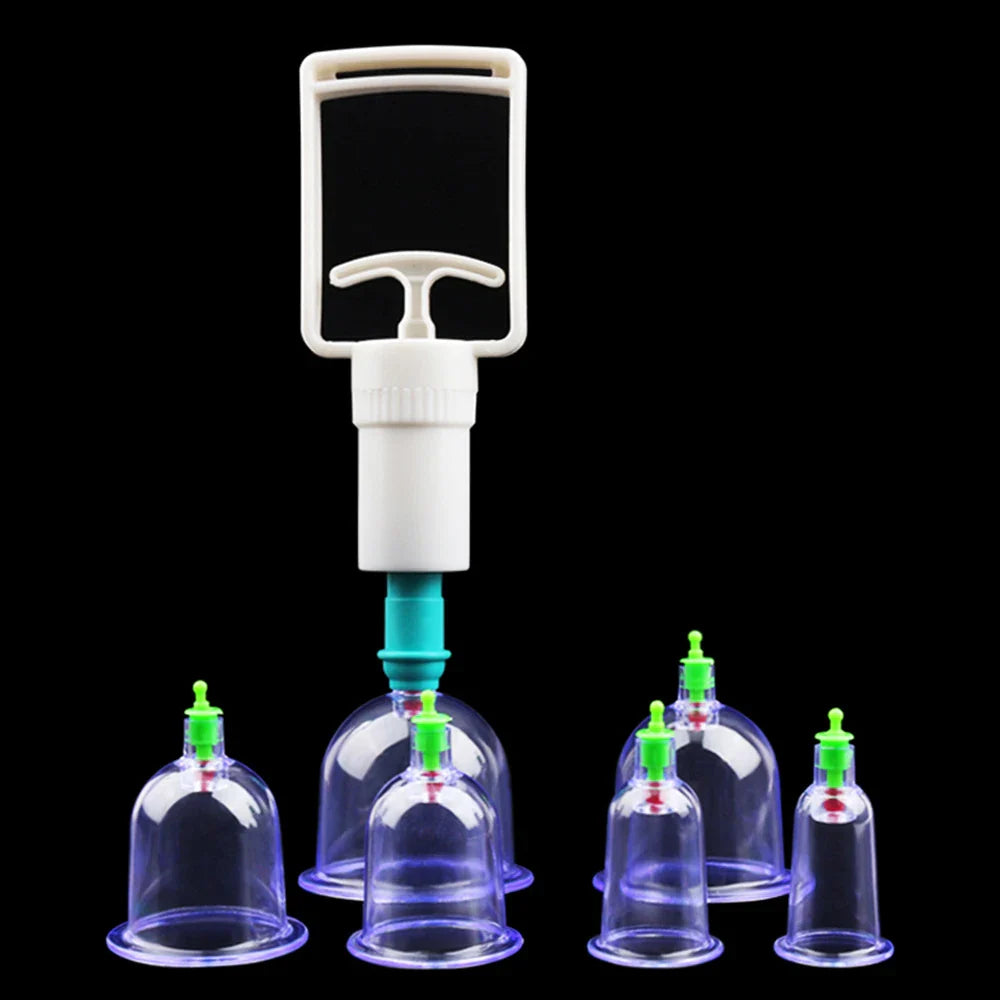 6PCS Vacuum Cupping Set with Pumping Gun – Suction Cups for Back Massage, Body Detox & Anti-Cellulite Therapy