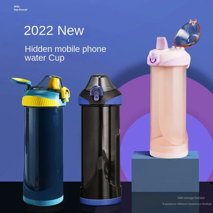 Secret Compartment Bottle with Phone Pocket - Multifunctional Stash Pill Organizer and Hidden Storage Plastic Cup Jar