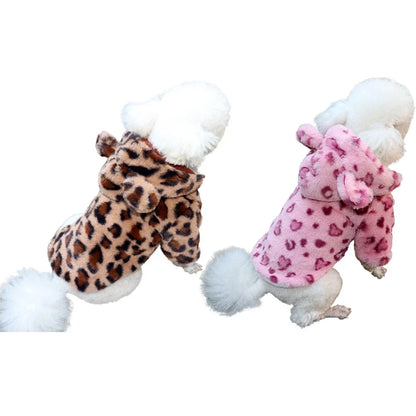 Warm Fleece Dog Hoodie: Winter Leopard Dog Coat Jacket - French Bulldog Clothing for Small Dogs, Pet Costumes