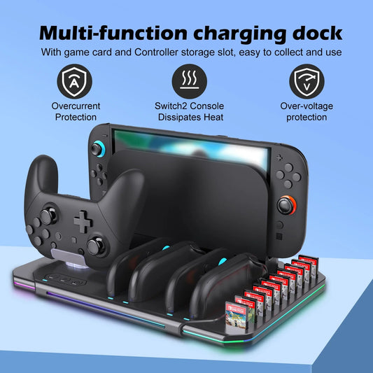 Multi-Functional Switch 2 Cooling & Charging Stand SW2139 – Fan, 10 Game Card Slots & 9 LED Light Effects