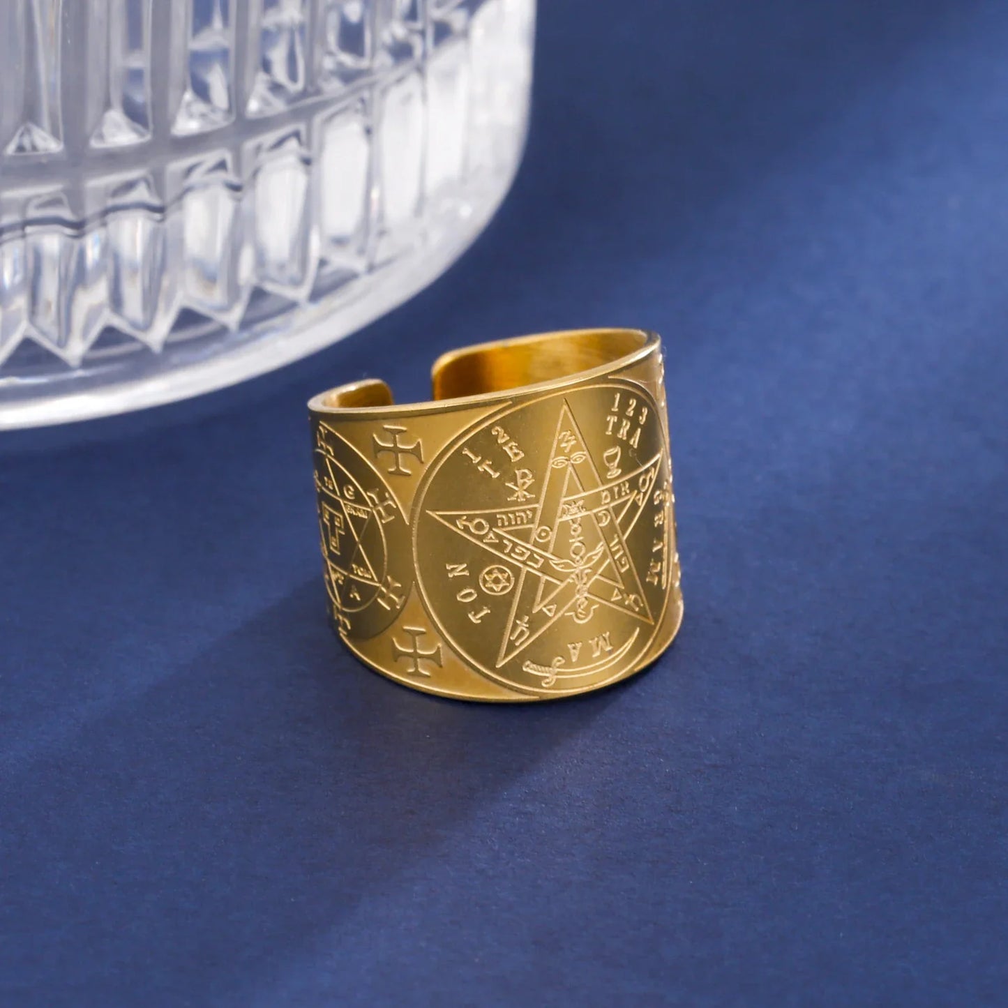 Witchcraft Pentagram Tetragrammaton Ring - Stainless Steel Pentacle Protection Amulet Ring for Men