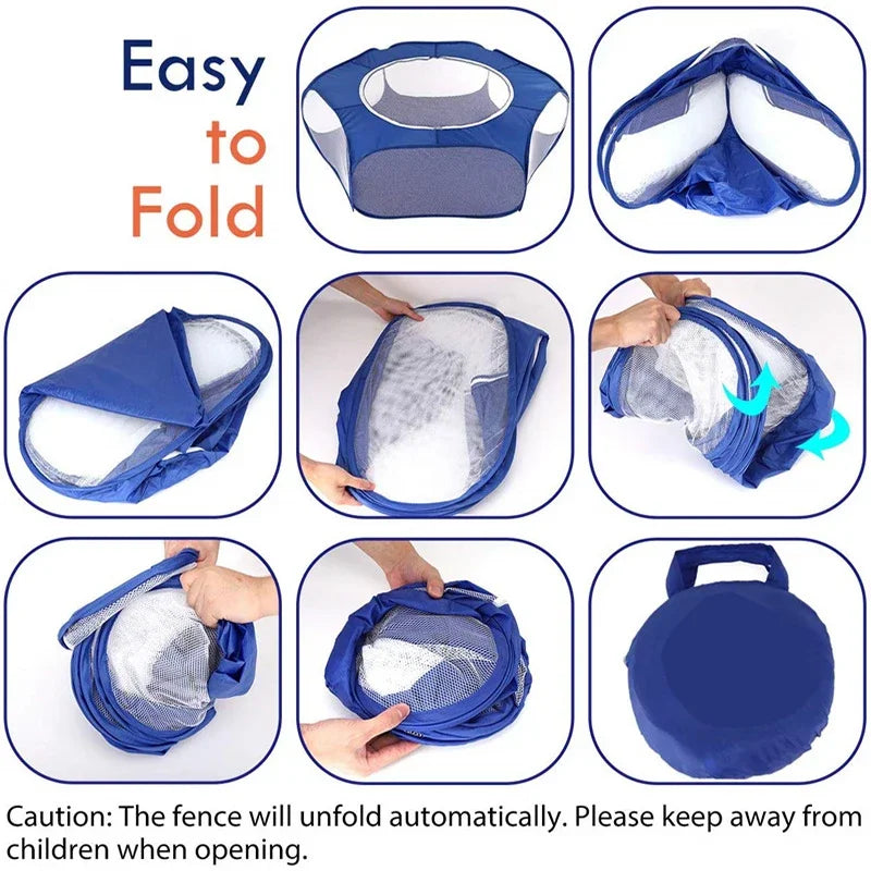 Portable Small Pet Cage Tent - Transparent Cat and Dog Cage Playpen for Hamster, Rabbit, Guinea Pig - Open Folding Yard Fence for Easy Use