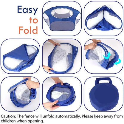 Portable Small Pet Cage Tent - Transparent Cat and Dog Cage Playpen for Hamster, Rabbit, Guinea Pig - Open Folding Yard Fence for Easy Use