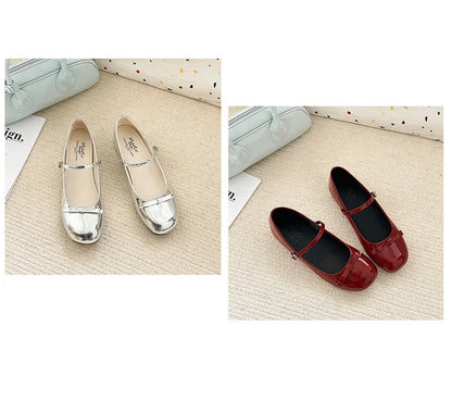 Spring Autumn Wine Red Mary Jane Shoes – Women’s Low Heel Leather Flats with Butterfly Knot & Round Toe