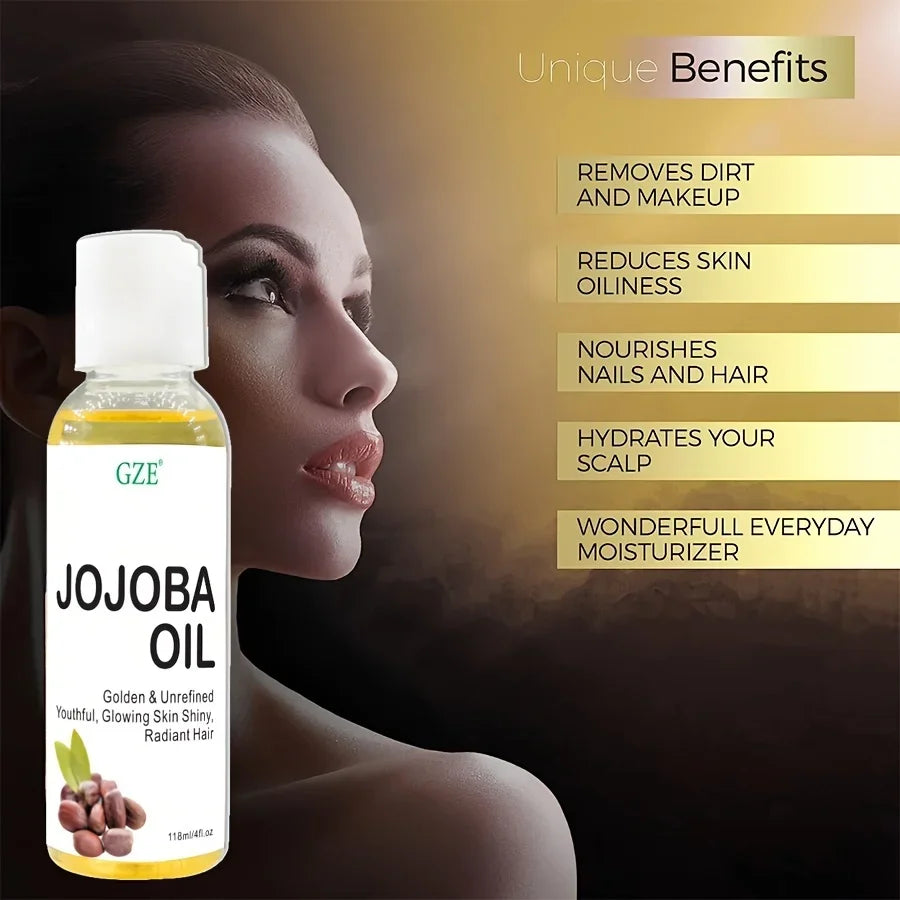GZE Organic Jojoba Oil — Pure Moisturizing Cold-Pressed Oil for Face, Hair, Skin & Nails, Hexane-Free Carrier Oil