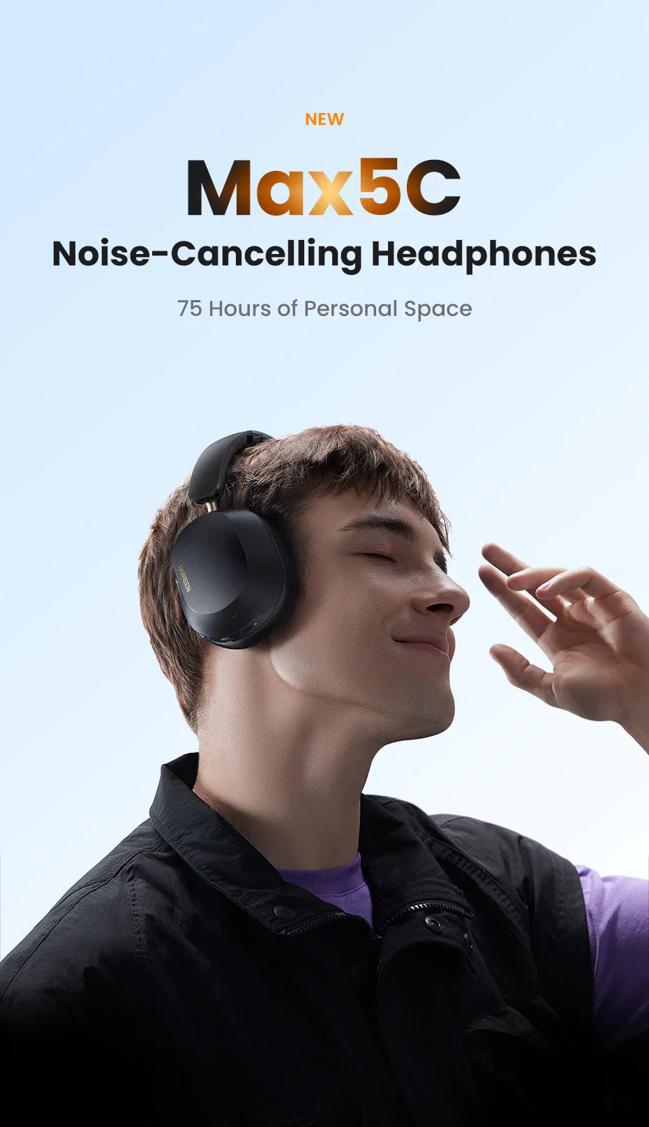 UGREEN Choice Max5c Wireless Bluetooth Headphones — 43dB ANC, Hi-Res LDAC, 75H Battery & Spatial Audio Earbuds