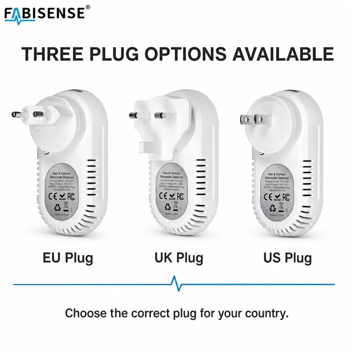 FABISENSE 4-in-1 Carbon Monoxide & Gas Detector - Plug-In CO Alarm with Gas Analyzer, Temperature & Humidity Display