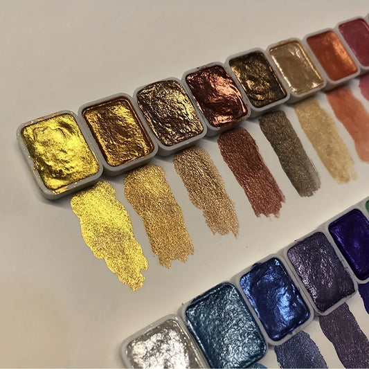20-Color Metal Watercolor Painting Set – Portable Box with Shiny Pearl Pigments & Art Supplies