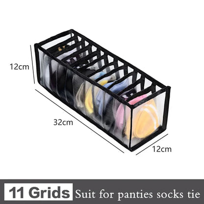 6/7/11-Grid Foldable Underwear & Socks Organizer — Breathable Mesh Clothes Storage Box with Dividers for Wardrobe