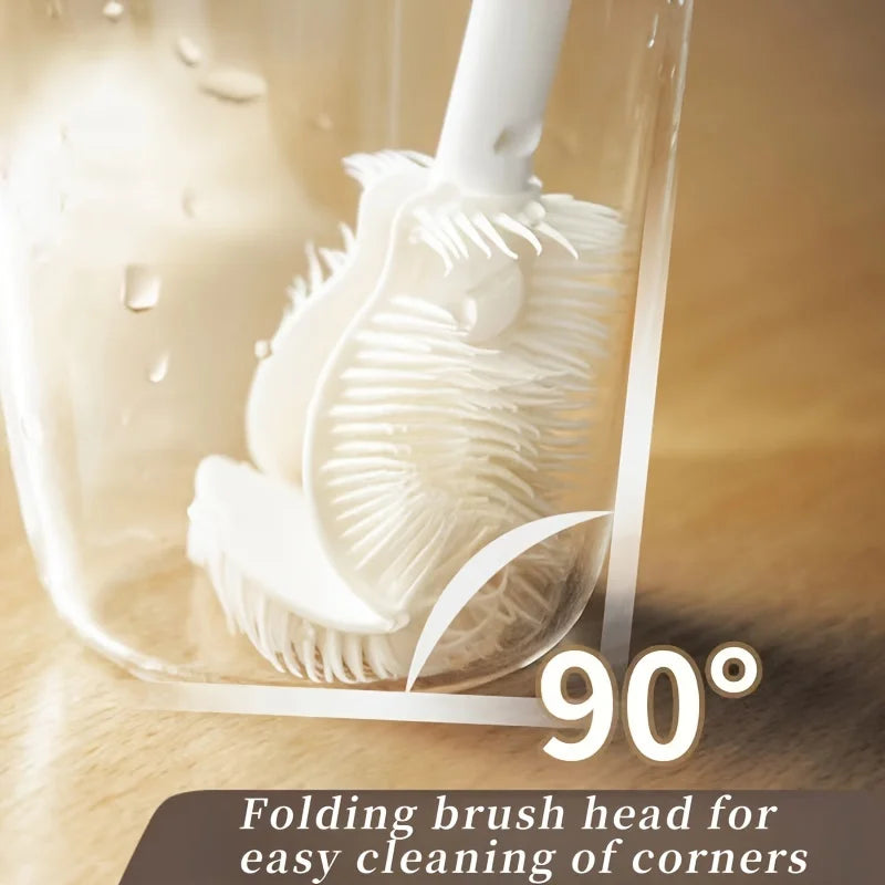 Foldable 360° Silicone Bottle & Cup Cleaning Brush – Long Handle Reusable Multi-Purpose Kitchen Cleaning Tool