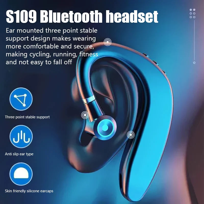 S109 Single-Ear Wireless Bluetooth Headset – HIFI Noise Cancelling Headphones for Business, Driving & Sports