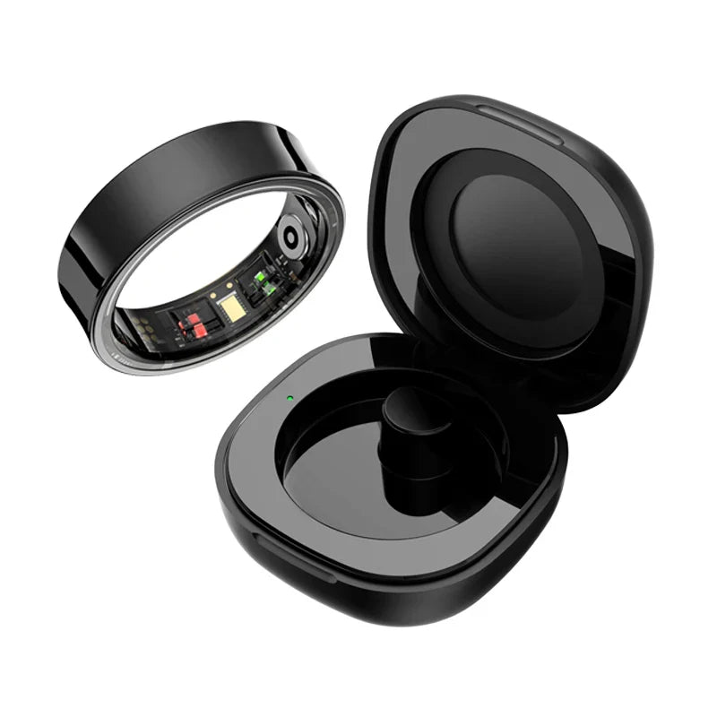 R09 Smart Ring with Charging Case – Heart Rate, SpO2 & Temperature Monitor, 5ATM Waterproof Fitness Ring for Android & iOS