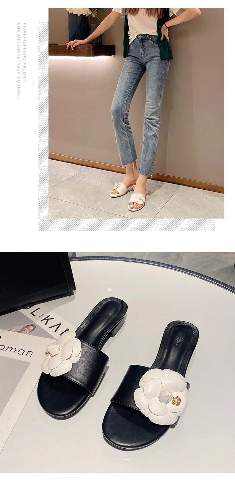 Luxury Women’s Flower Slippers — Camellia Open-Toe Slides for Home & Outdoor, Ladies Flip Flop Sandals