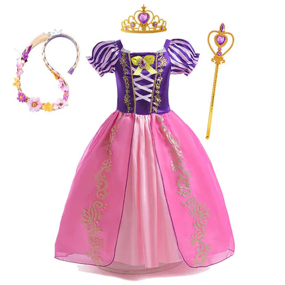 Disney Rapunzel Princess Dress - Purple Puff Sleeve Tangled Cosplay Costume for Girls, Halloween & Birthday Ball Gown