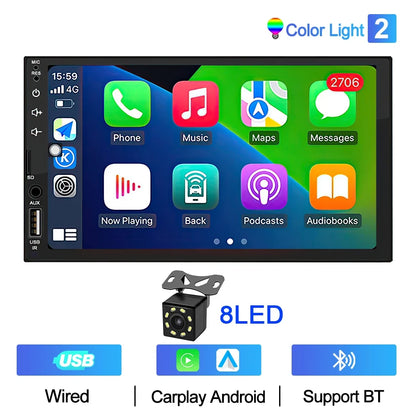XIMA 7-Inch 2DIN Android Car Radio - Touchscreen MP5, CarPlay, Bluetooth, FM, USB & Camera