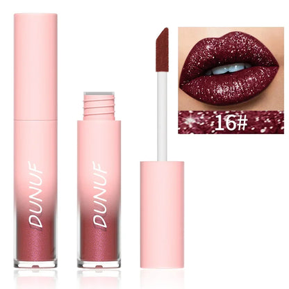 18-Color Sexy Red Diamond Glitter Lip Gloss – Metallic, Waterproof, Long-Lasting Matte Shimmer Liquid Lipstick for Women