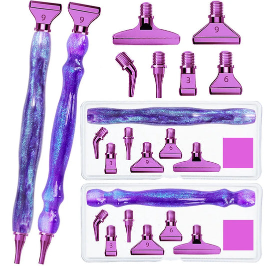 Purple 5D DIY Diamond Pen Set – Resin Tool with 6 Metal Pen Heads, Thread, and Clay for Diamond Painting