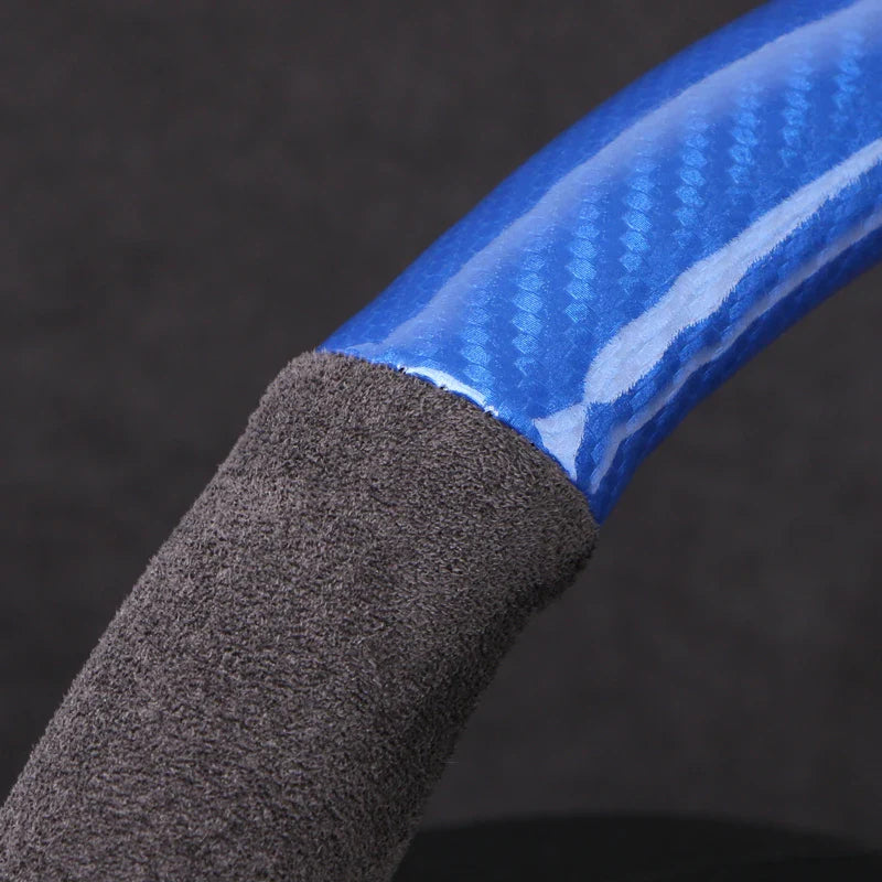 Dual-Tone Carbon Suede Steering Wheel Cover — Non-Slip, Soft Comfort, Universal Fit for Round & D-Type Wheels