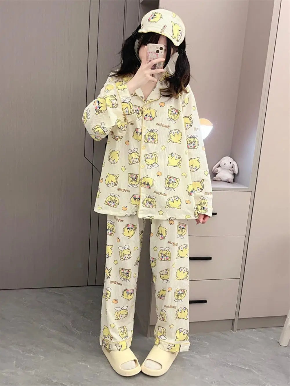 Kagamine Rin & Len Anime Pajamas — Long Sleeve Costume for Girls, 35-65Kg, Cosplay Sleepwear