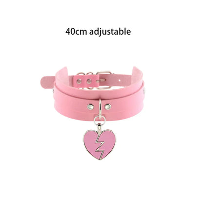 Pink Gothic Collar Necklace – Trendy Rock Leather Heart with Rivets, Harajuku Punk Choker Jewelry for Women, Gift Idea