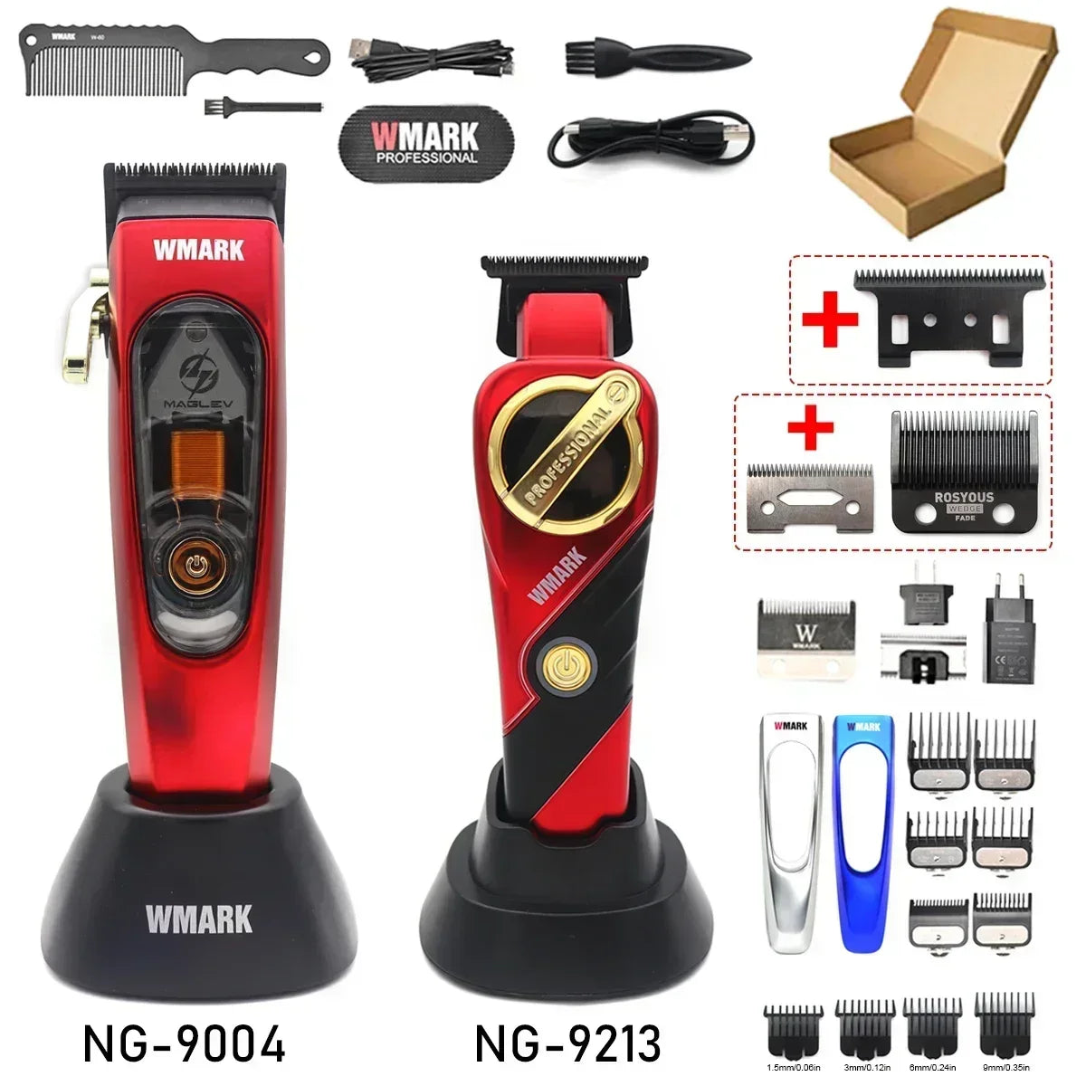WMARK NG 9213 Professional Hair Trimmer for Men – 9000 RPM Magnetic Motor, DLC T-Blade, Zero Gapped Finishing Clipper