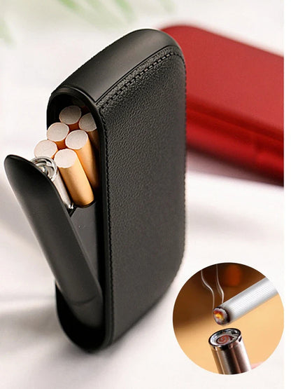 New Imitation Leather Cigarette Case with USB Tungsten Electronic Lighter – Exquisite Men's Gift & Smoking Tool