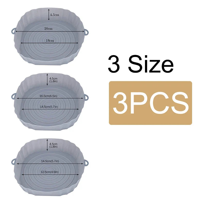 Reusable Air Fryer Silicone Pot & Baking Tray Set – 1/2/3PCS Silicone Basket for Pizza, Fried Chicken & Grill