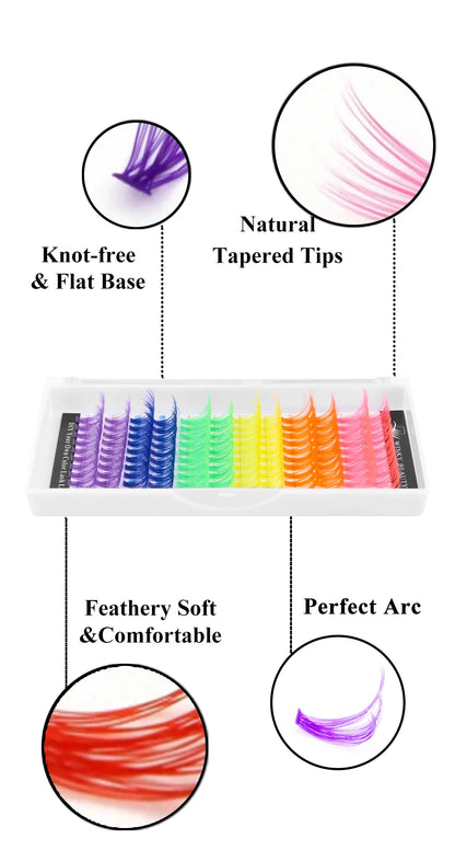 14/16mm D Curl Colorful Glitter Manga Lashes – Wispy Spikes, Soft DIY Cluster False Eyelashes