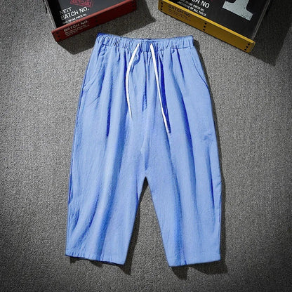 Men's Cotton Blend 3/4 Length Shorts - Casual Loose Fit Drawstring Summer Shorts with Pockets
