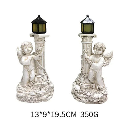 Solar European Roman Column Angel Sculpture – Outdoor Garden & Courtyard Resin Decoration, Home Decor Crafts
