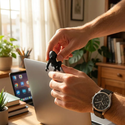 Hooded Climber Desk Figurine - Black 3D Printed Gaming Setup Decor Ornament